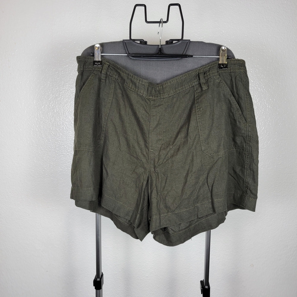 Sound Style Womens Pull‎ On Linen Blend Shorts Green Pockets Size XL (16-18)